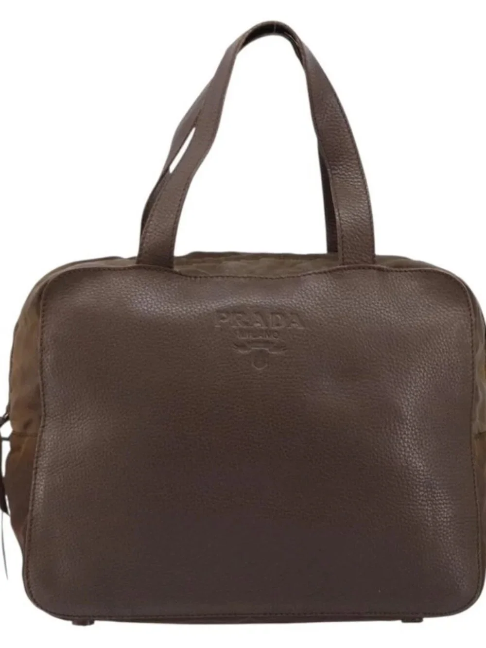 PRADA Hand Bag Leather Brown Gold Auth